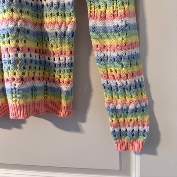 Elliott Lauren Multicolor Open Knit Crewneck Sweater Women’s Size XS Pastel EUC - Picture 14 of 15